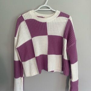 moon & madison Purple and White Checkered Crew Neck Sweater
